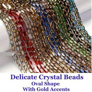 Delicate Crystal Beads Oval Shape Beads With Gold Accents  6x4mm